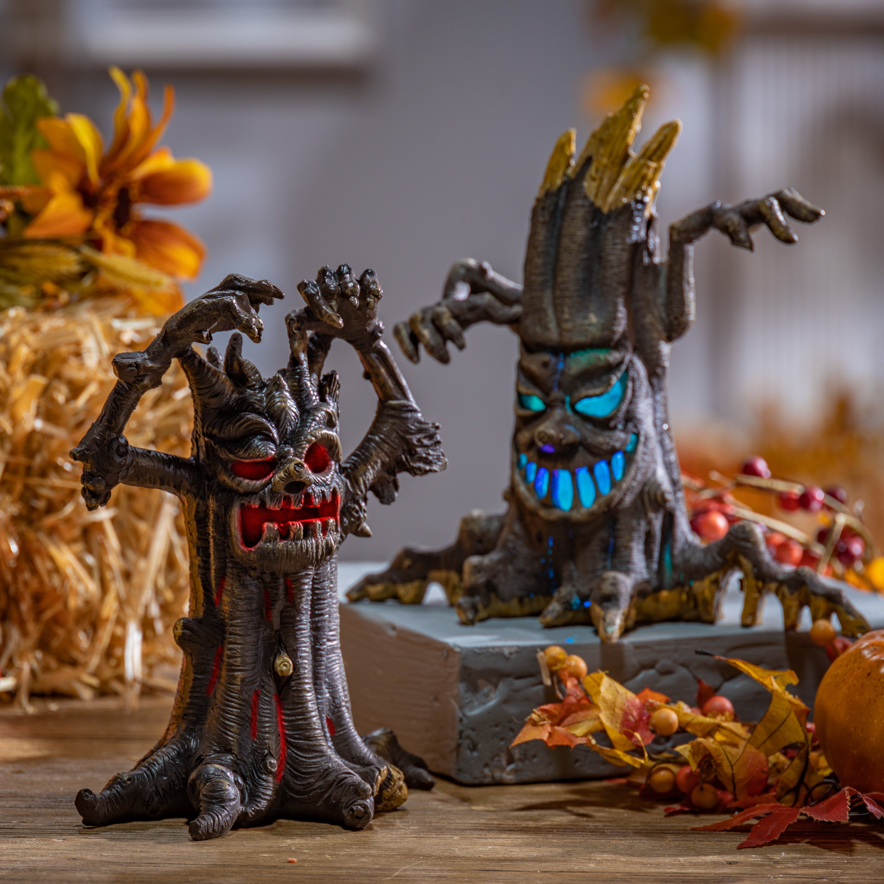 Set of 2 Lighted Spooky Halloween Haunted Tree Creepy Figurine